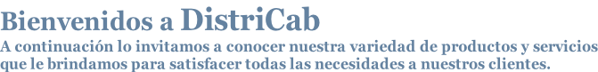 Bienvenidos a DistriCab  A continuación lo invitamos a conocer nuestra variedad de productos y servicios  que le brindamos para satisfacer todas las necesidades a nuestros clientes.